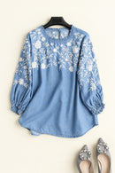 Embroidery Denim Blouse Women Soft Jeans Blouses Ruffles Casual Shirt Top