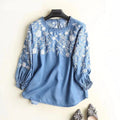 Embroidery Denim Blouse Women Soft Jeans Blouses Ruffles Casual Shirt Top