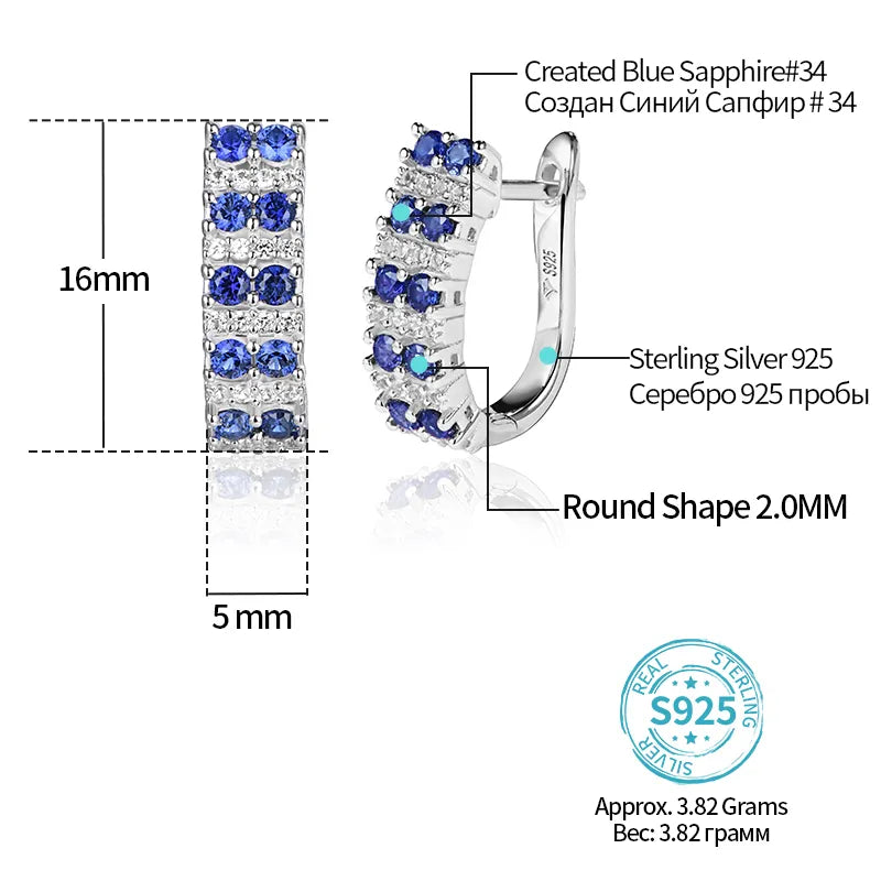 Blue Sapphire Clip Earrings For Women Girl Real Sterling Silver Created Sapphire Earrings for Wedding