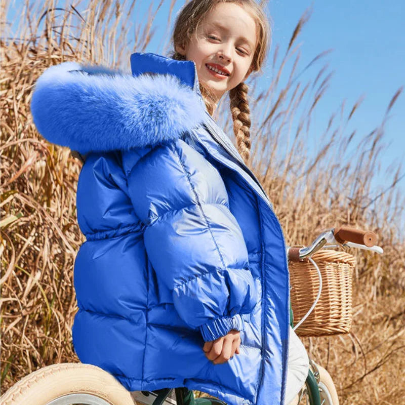 Baby Girl Hooded Jacket Cotton Padded Thick Winter Toddle Teens Loose Down Jacket