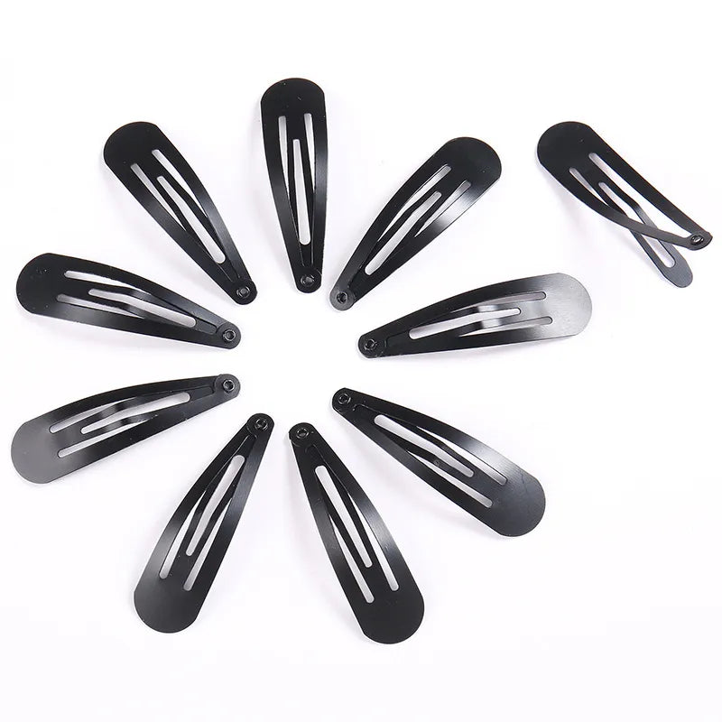 100Pcs Cute 5CM Hair Clips Pins Metal Snap Hair Accessories for Girls Hairpins Black Headbands for Kids Hairgrips Styling