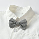 Boy Gentleman White Shirt Suit Clothing Set Dress with Bow Tie Grey Pants Party Wedding Handsome Kid Clothing for Boys Outfit