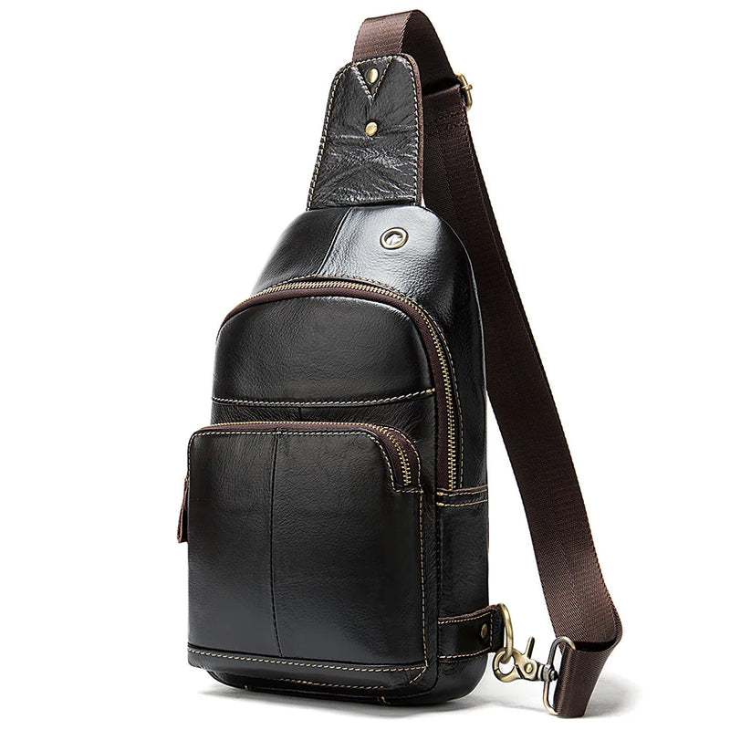 Genuin Leather Chest Bags For Men Packet Retro Leather Shoulder Bag Chest Headphone Jack Boys Messenger Bag