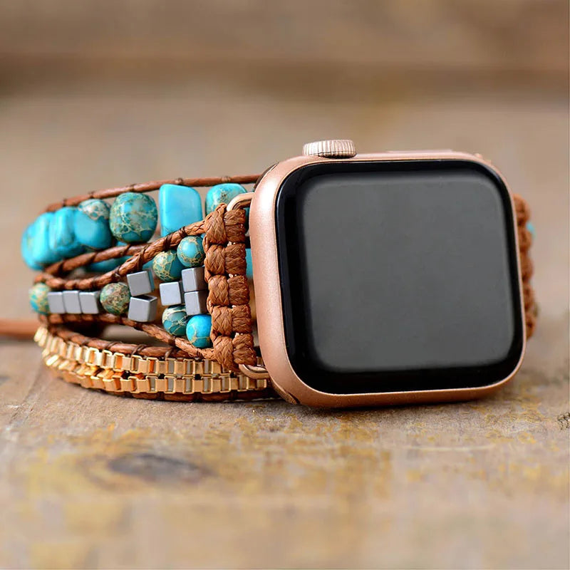 Standout Natural Stone Men Women Watch Band Beads Boho Wrap Vegan Rope Watch Strap