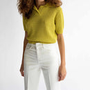 Summer Women Knitted T-Shirt Tee Hollow Out Turn Down Collar Shirt Knitwear Pullover Tops