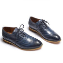 Women Genuine Leather Oxfords Classic Lace-up Brogue Wingtip Hand-made Comfrot Ladies Shoe