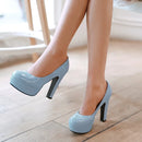 Women Pumps Spring Elegant Casual Dress Shallow Mouth Round Head Square High Heels Lady Shoes