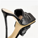 Women's Square Toe Black Thin High Heels Slip On Sandals