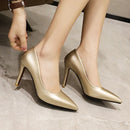 Dress Shoes Lady Pointe Toe Thin Heel Pumps Leather Office Silver Gold Wedding