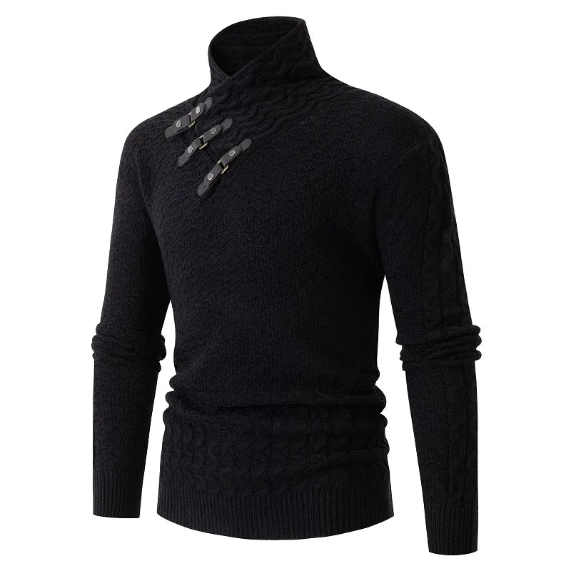 Casual Slim Knit Sweater Pullover Sweater Autumn and Winter Long Sleeve Scarf Collar Sweater Men's