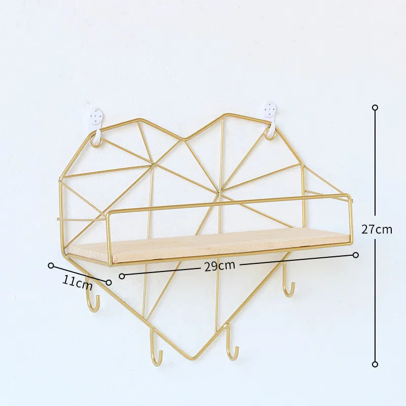 Iron And Wooden Storage Basket With Hook Nordic Key Holder Wall Hanging Hanger Home Decoration