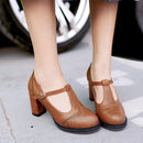 Women Pumps Buckle Thick Heels with T-strap Ladies High Heels Platform Women Pumps Footwear