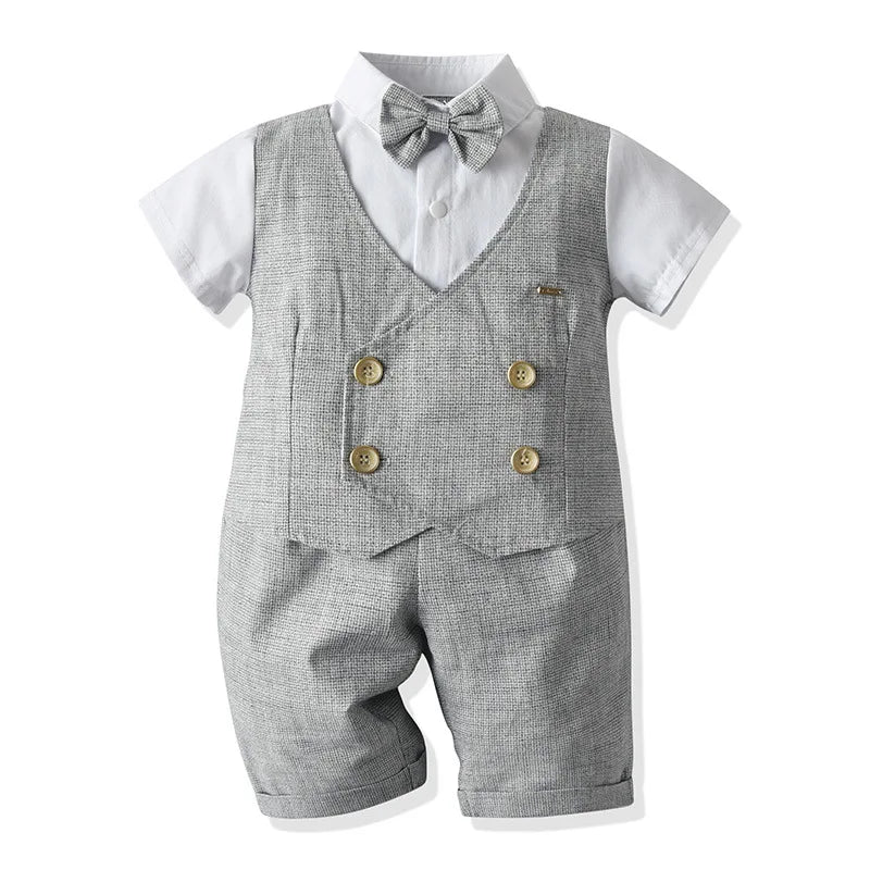 Baby Boys Summer Formal Dress Clothing Set Toddler Child Gentleman Short Sleeve Vest Shirt Shorts 2pcs Outfit Kids Party Costume