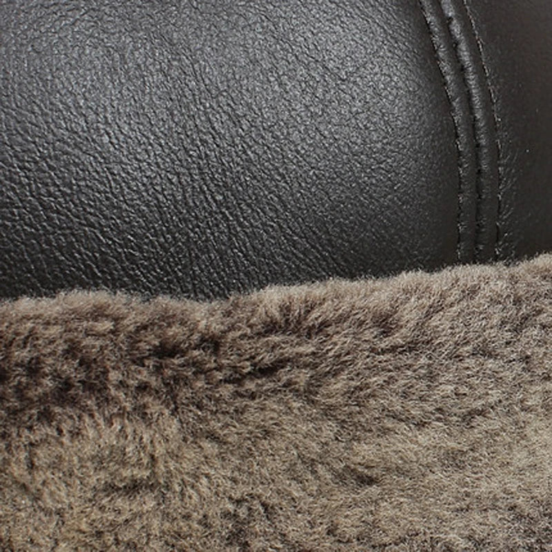 Winter Genuine Leather Melon Caps Men Thicked Warm Round Boonie Hat Bonnet