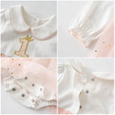 Toddler Girls Bodysuit Peter Pan Collar Girl Clothes Autumn Sequined Jumpsuit Outfits with Hairband
