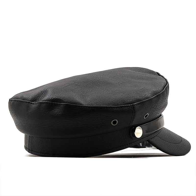 Women Flat Topped Bright Autumn Winter Black Military Hat Girl Beret Classic Retro Cap