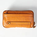 Top quality handmade retro natural vegetable tanned cowhide brass zipper long multi-function large-capacity men's clutch wallet
