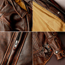 Style genuine Leather jacket Vintage brown cowhide coat Men biker jacket Leather coat