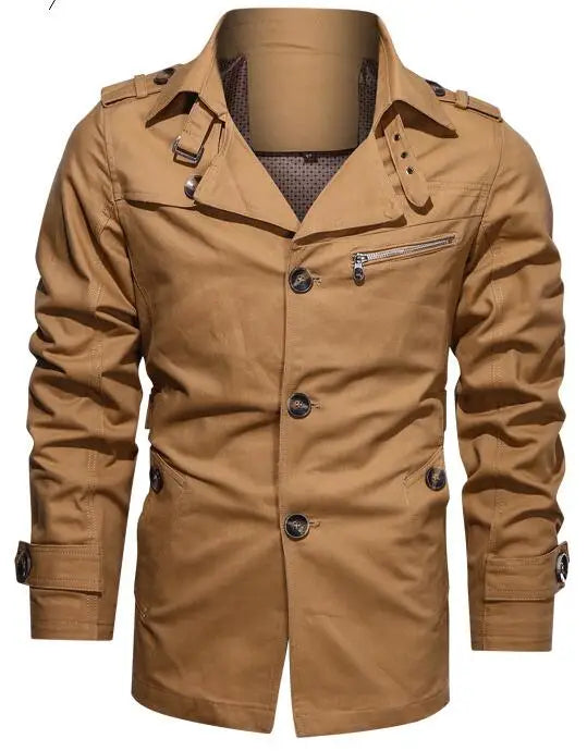 Men's Trench Outwear Cotton Lapel Coat Jacket Men Outdoor Windbreaker Business Casual Jackets