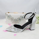 White Beads Pearl wedding shoes Bride Pointed Toe Square Thick High Heel Party dress shoes