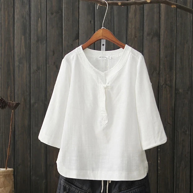 Spring Summer Women Cotton Linen T-shirt Tops Female Solid Loose Sleeve T-shirts