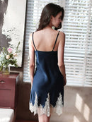 Women Silk Nightwear Lady Night Dress Lace Blue Red Nighties