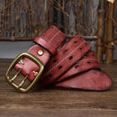 Men 3.8cm Wide Double Breasted Belt Double Prong Buckle Handmade Heavy Duty Belt Jeans Belt