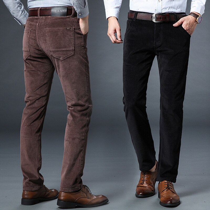 Men Thick Corduroy Business Straight Casual trousers Men Mid-rise Slim Casual pants