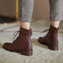 Leather Lace Up Round Toe High Heels Winter Shoes Handmade Lady Ankle Boots