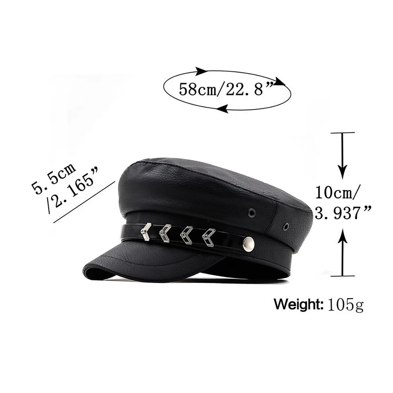 Women Flat Topped Bright Autumn Winter Black Military Hat Girl Beret Classic Retro Cap