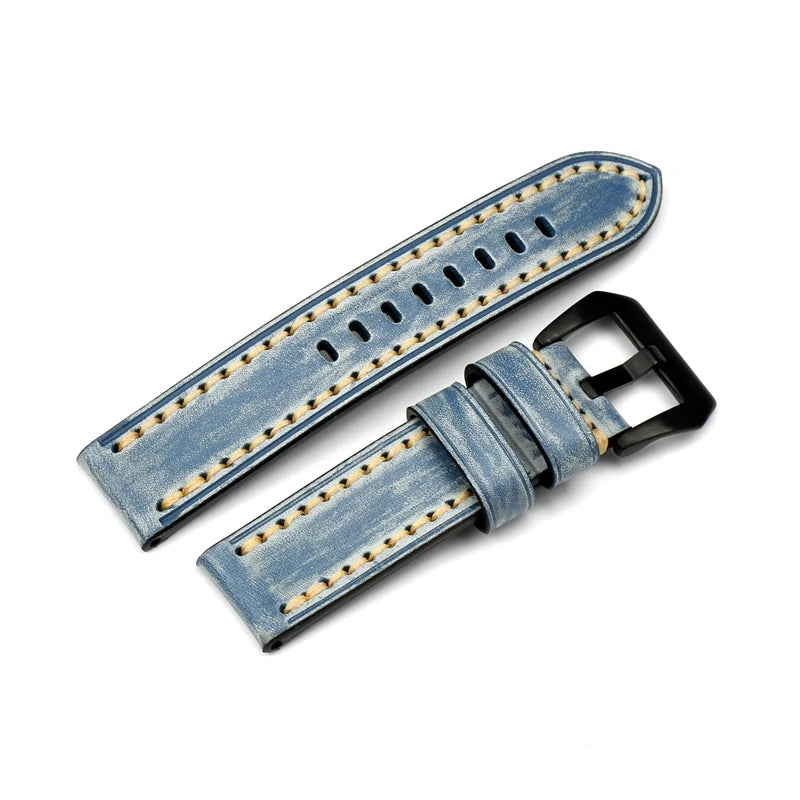 Handmade vintage denim blue leather strap leather Watchband Thick and thick men's watch accessory