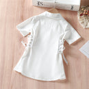 Kids Girl Dress Short Sleeve Turn-down Collar Side Lacing Dress for Casual Daily