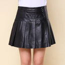 Leather Short Skirt Women Slim Fit Black Sheepskin A-Line Pleated Skirt Office Lady Mini Skirt