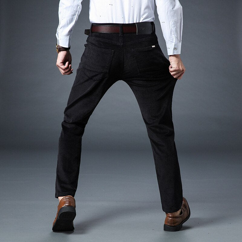 Men Thick Corduroy Business Straight Casual trousers Men Mid-rise Slim Casual pants