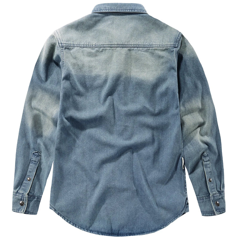Denim Long Sleeve Shirt Men's Clothing Casual Social Men's Spring Clothes Collared Cardigan Vintage Shirts