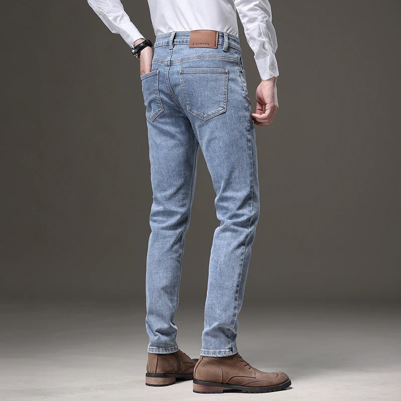 Autumn Men's Slim-fit Stretch Jeans Business Denim Pants Male Brand Trousers