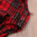 Xmas 0-24M Baby Girls Boys Rompers Headband Plaid Ruffles Short Sleeve Backless Jumpsuits