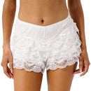 Women Cosplay Shorts Layered Floral Lace Underwear Mid Waist Elastic Waistband Shorts Bowknot Ruffle Panties