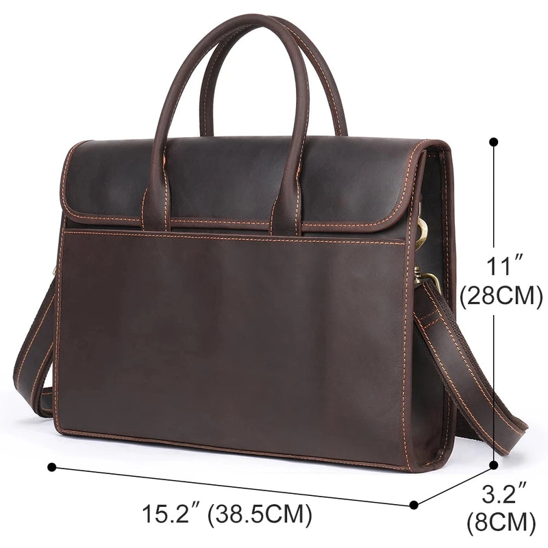 Genuine Leather Men Briefcase 13.3" Laptop Business Handbag Real Leather Retro Crossbody