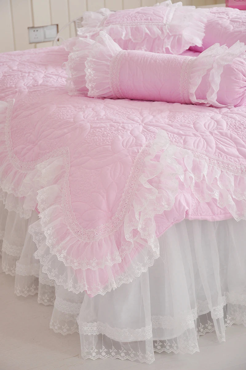 Thick Quilted lace Bedding set King queen Twin size Bed set Princess set Pillowcase