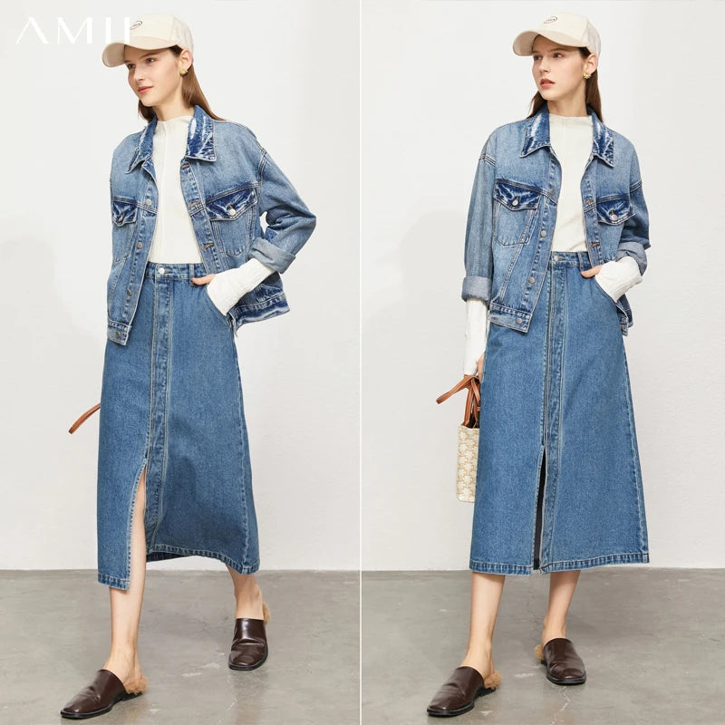 Denim Skirts For Women Streetwear High Waist Split Jean Skirt Female Long Skirt Women's Skirts