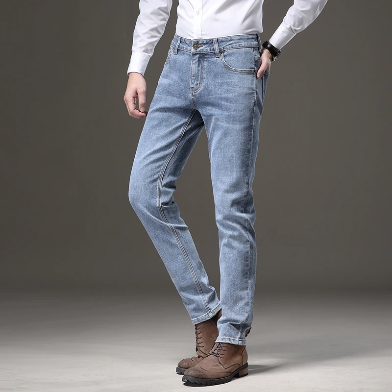 Autumn Men's Slim-fit Stretch Jeans Business Denim Pants Male Brand Trousers