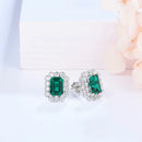 Sterling Silver rhodium plating Octagon Cut Emerald Zircon Diamonds Gemstone Stud Earrings Fine Jewellery