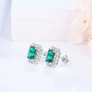 Sterling Silver rhodium plating Octagon Cut Emerald Zircon Diamonds Gemstone Stud Earrings Fine Jewellery