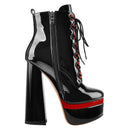 Women Round Toe Platform Lace Up High Heel  Black Ankle Boots For Winter