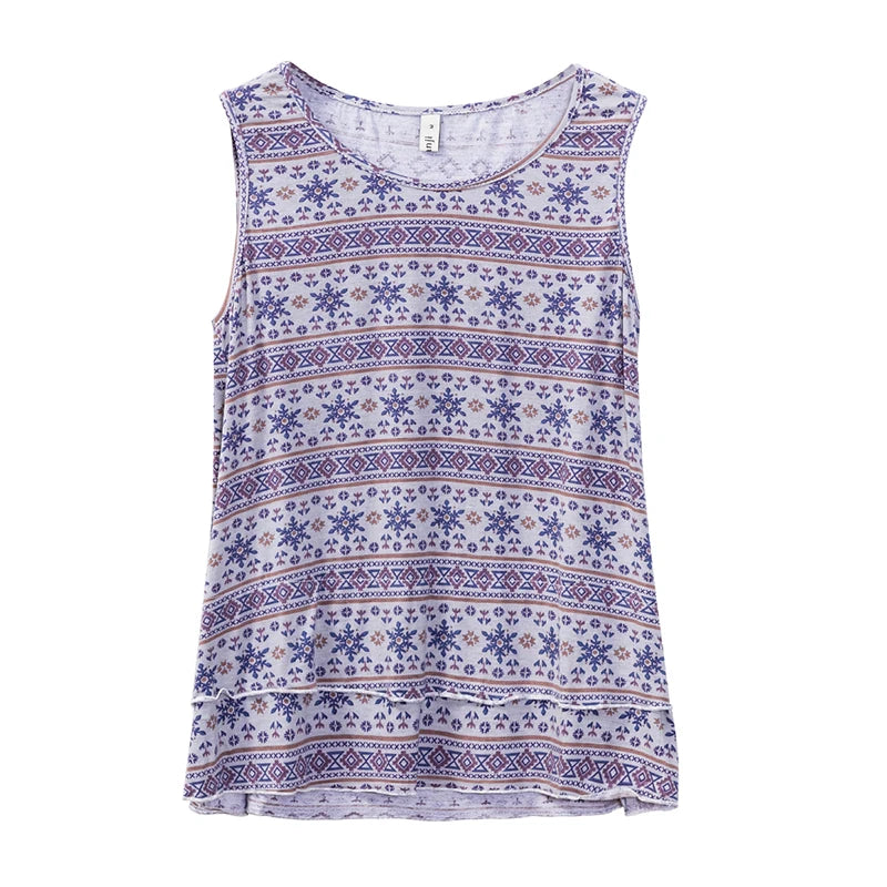 Soft Women Tank Top Loose Boho Floral Sleeveless Holiday Beach Top