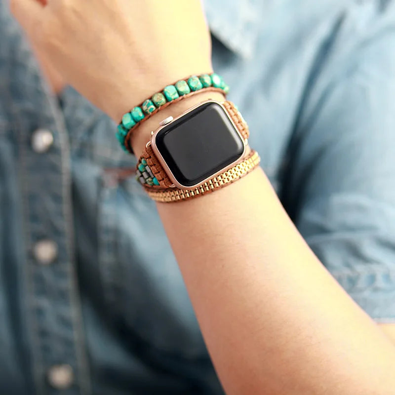 Standout Natural Stone Men Women Watch Band Beads Boho Wrap Vegan Rope Watch Strap