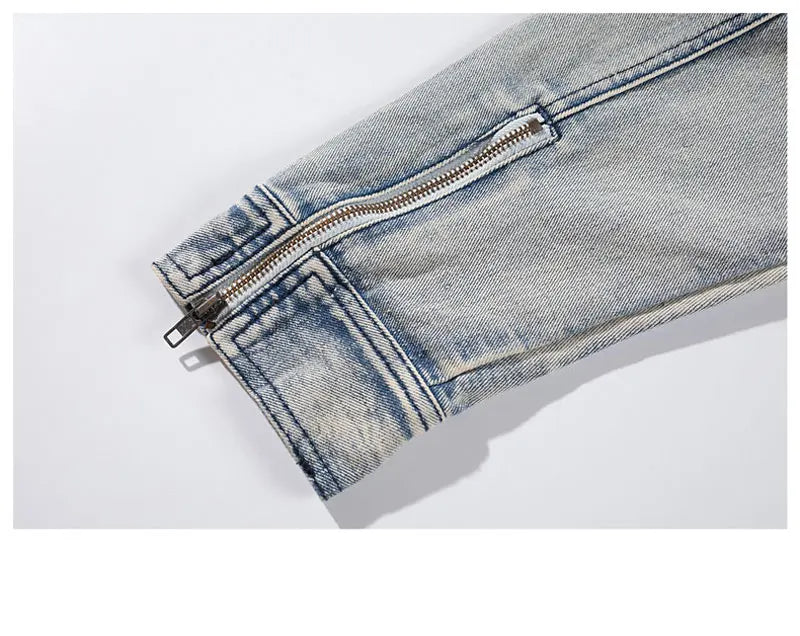 Bomber Ripped Denim Jacket Men Jean Coats Retro Casual Clothes