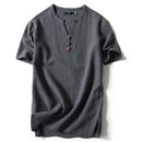 Summer Men Linen T Shirts Short Sleeve Designer Retro Solid Thin Casual Shirts Men Clothing Tees Fit Slim