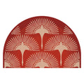 Decorative red and beige half-circle mat with geometric pattern on a white background, Obroi